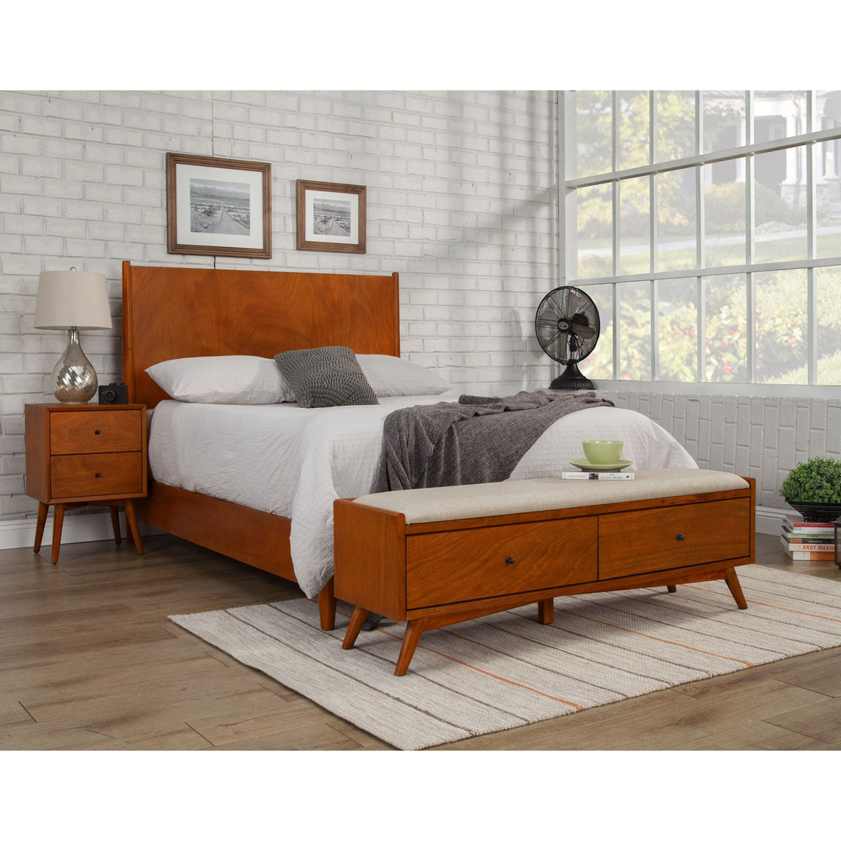 Flynn Upholstered Bench in Chestnut Solid Mahogany – view 4