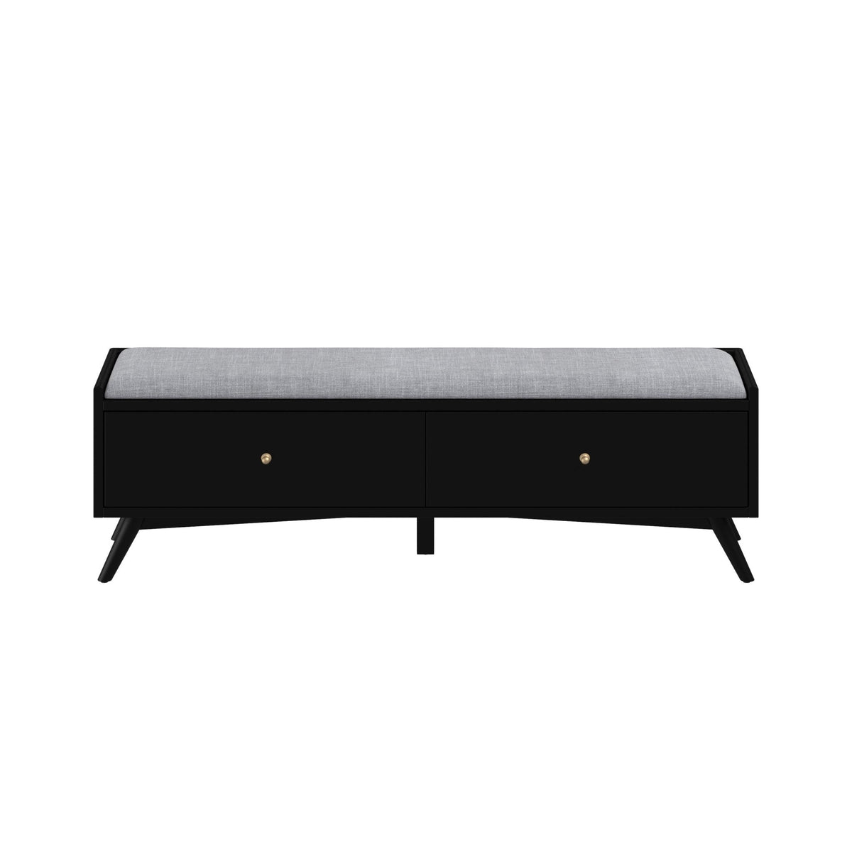 Flynn Upholstered Bench in Matte Black with Tapered Mahogany Legs – view 2