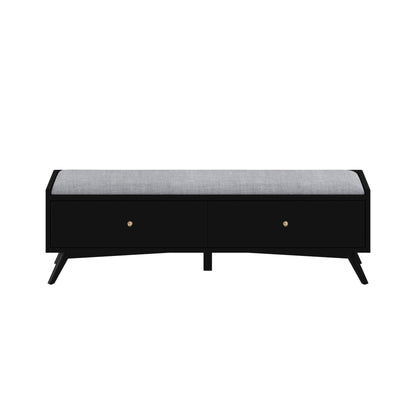 Flynn Upholstered Bench in Matte Black with Tapered Mahogany Legs – view 2