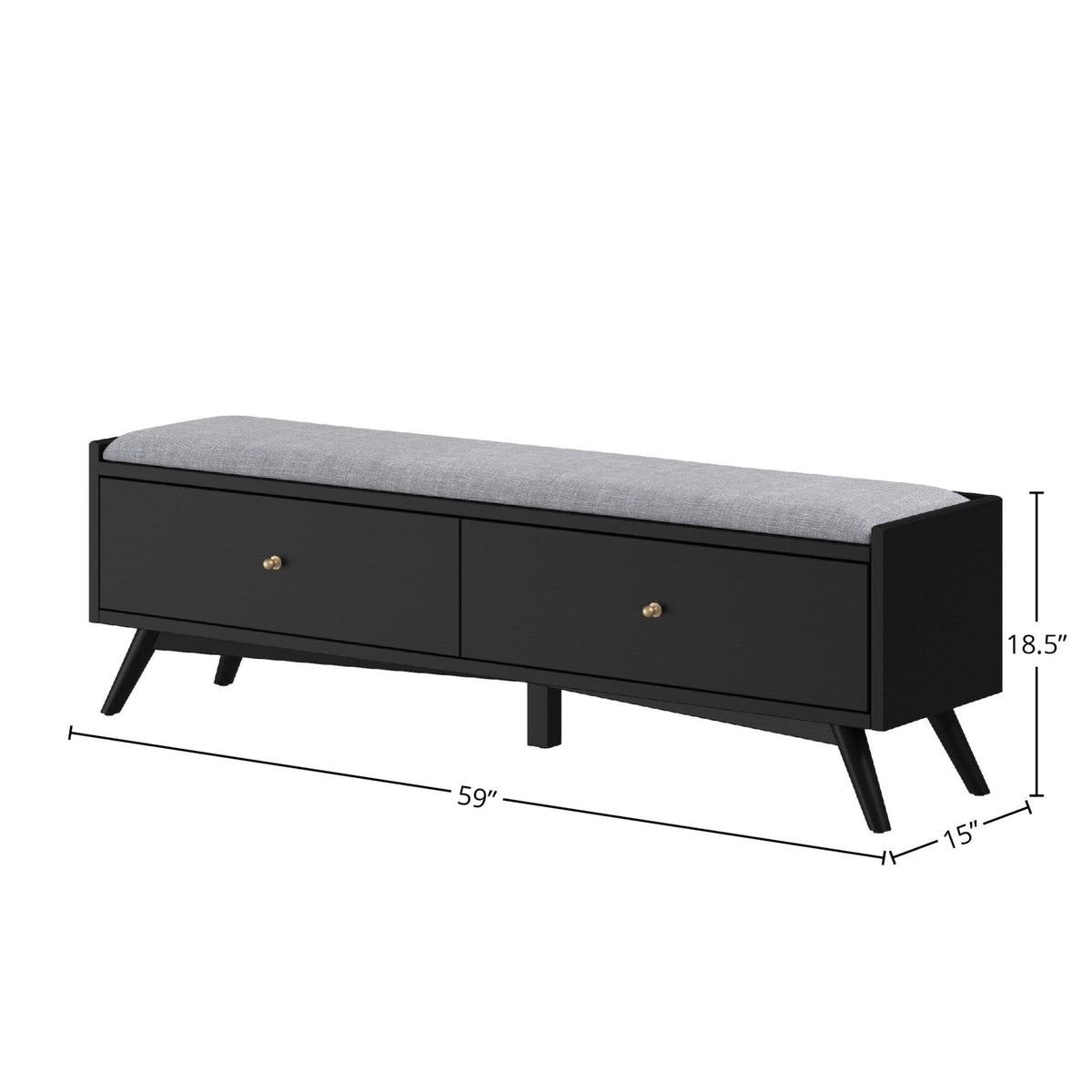 Flynn Upholstered Bench in Matte Black with Tapered Mahogany Legs – view 9