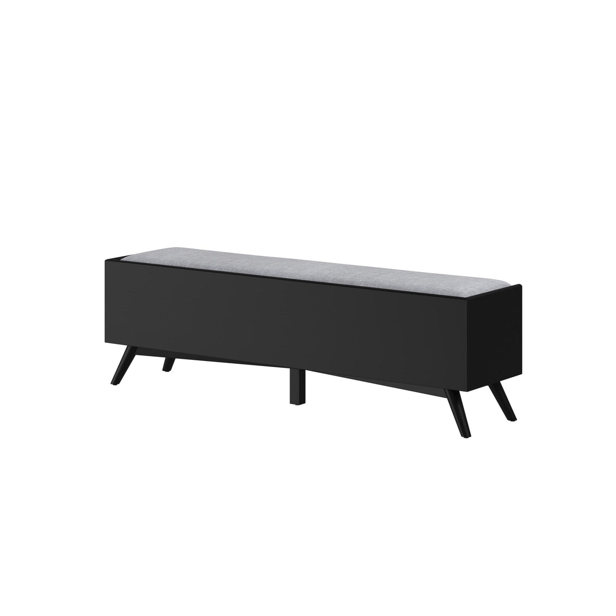 Flynn Upholstered Bench in Matte Black with Tapered Mahogany Legs – view 7
