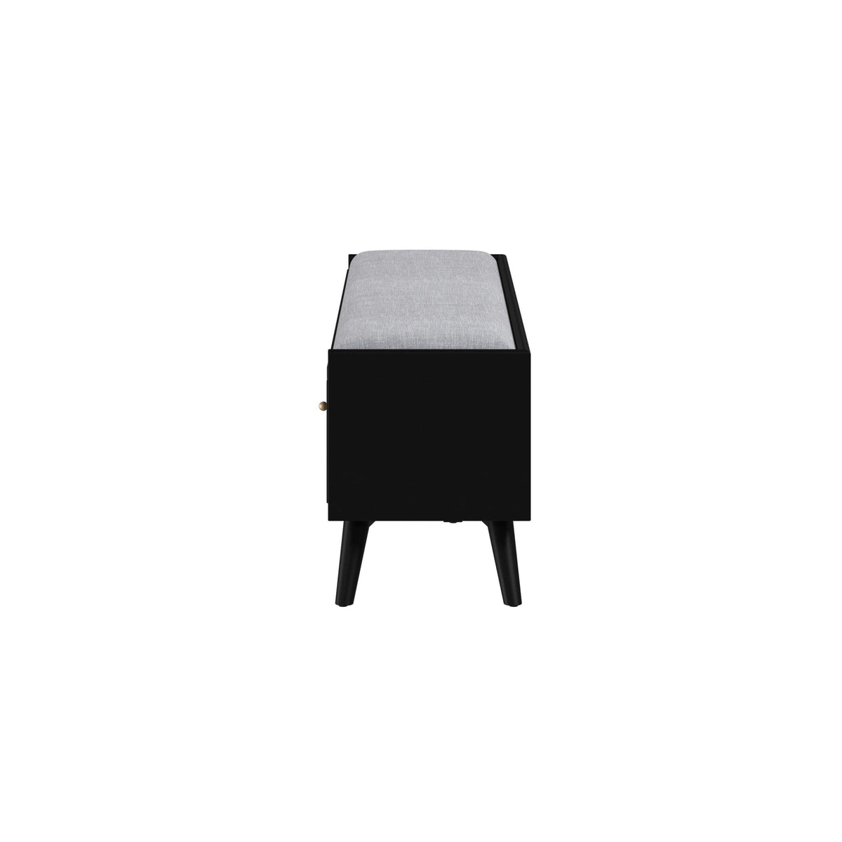 Flynn Upholstered Bench in Matte Black with Tapered Mahogany Legs – view 8