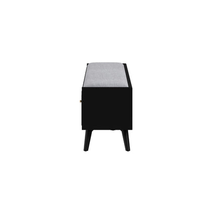 Flynn Upholstered Bench in Matte Black with Tapered Mahogany Legs – view 8