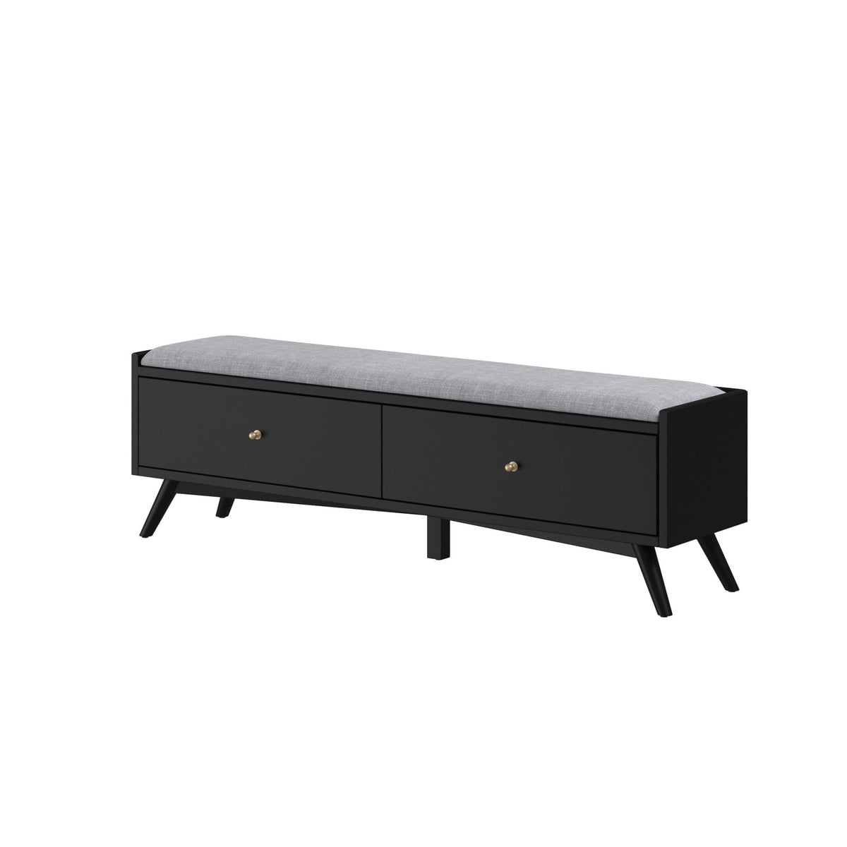 Flynn Upholstered Bench in Matte Black with Tapered Mahogany Legs – view 3