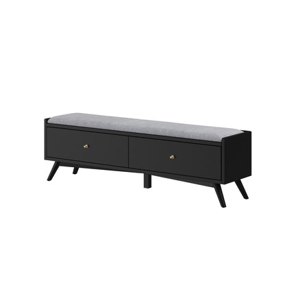 Flynn Upholstered Bench in Matte Black with Tapered Mahogany Legs – view 3