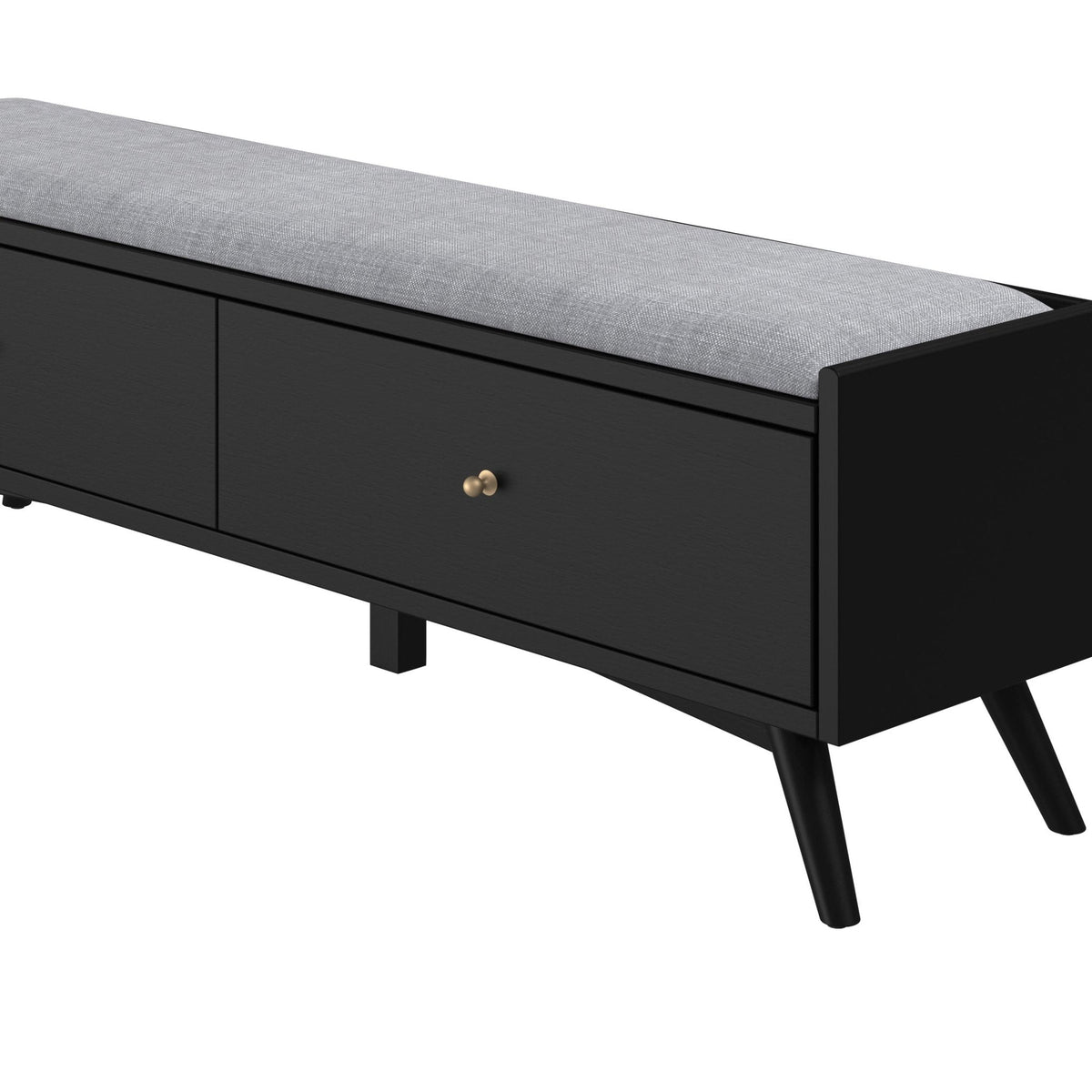 Flynn Upholstered Bench in Matte Black with Tapered Mahogany Legs – view 4