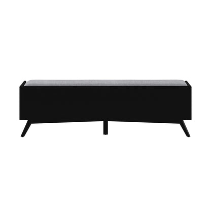 Flynn Upholstered Bench in Matte Black with Tapered Mahogany Legs – view 6