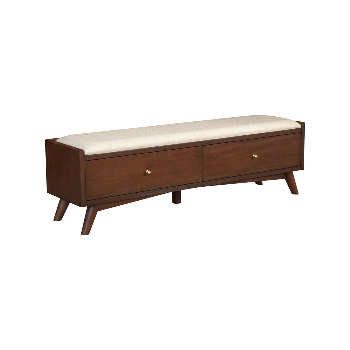 Flynn Upholstered Bench in Espresso Walnut with Tapered Mahogany Legs – view 3