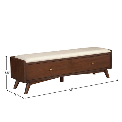 Flynn Upholstered Bench in Espresso Walnut with Tapered Mahogany Legs – view 8