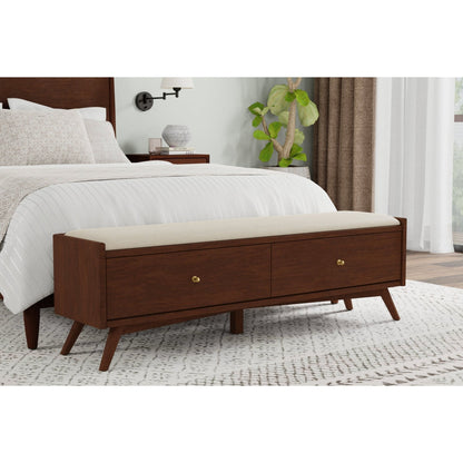 Flynn Upholstered Bench in Espresso Walnut with Tapered Mahogany Legs – view 9