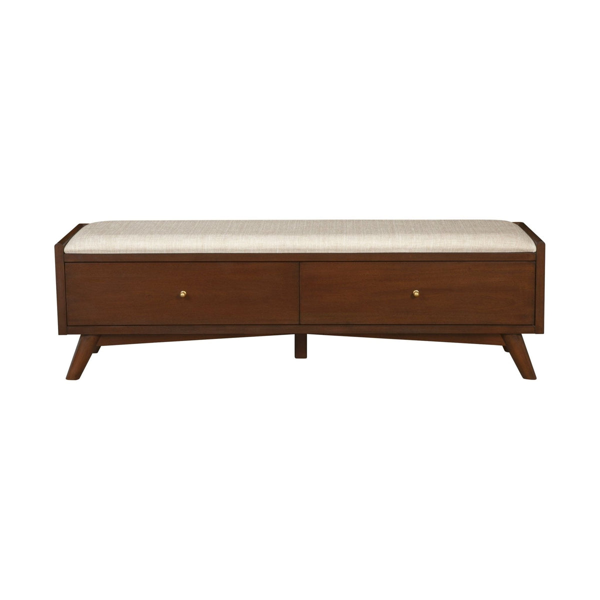 Flynn Upholstered Bench in Espresso Walnut with Tapered Mahogany Legs – view 2
