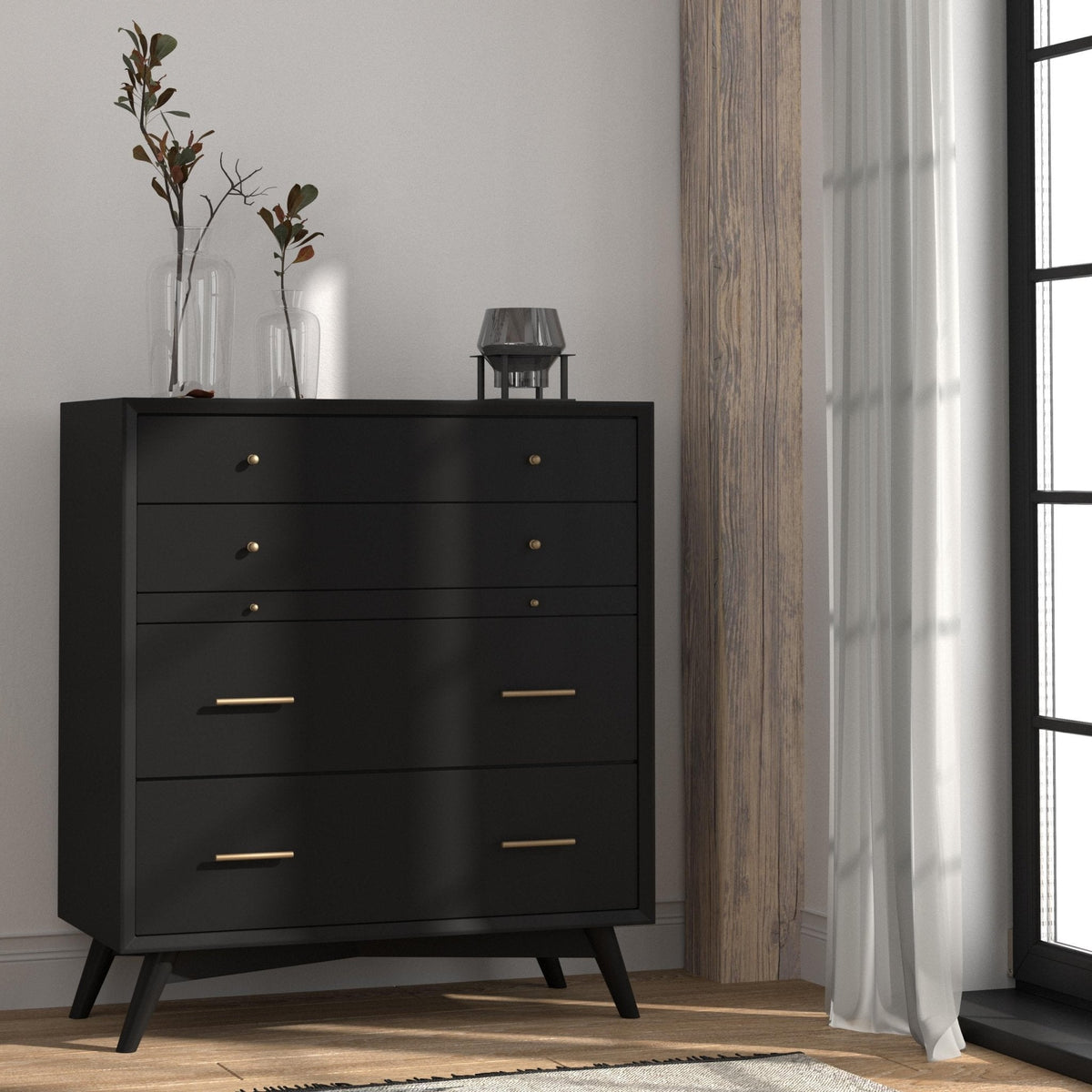 Flynn 4-Drawer Chest with Pull-Out Tray, Black – view 3