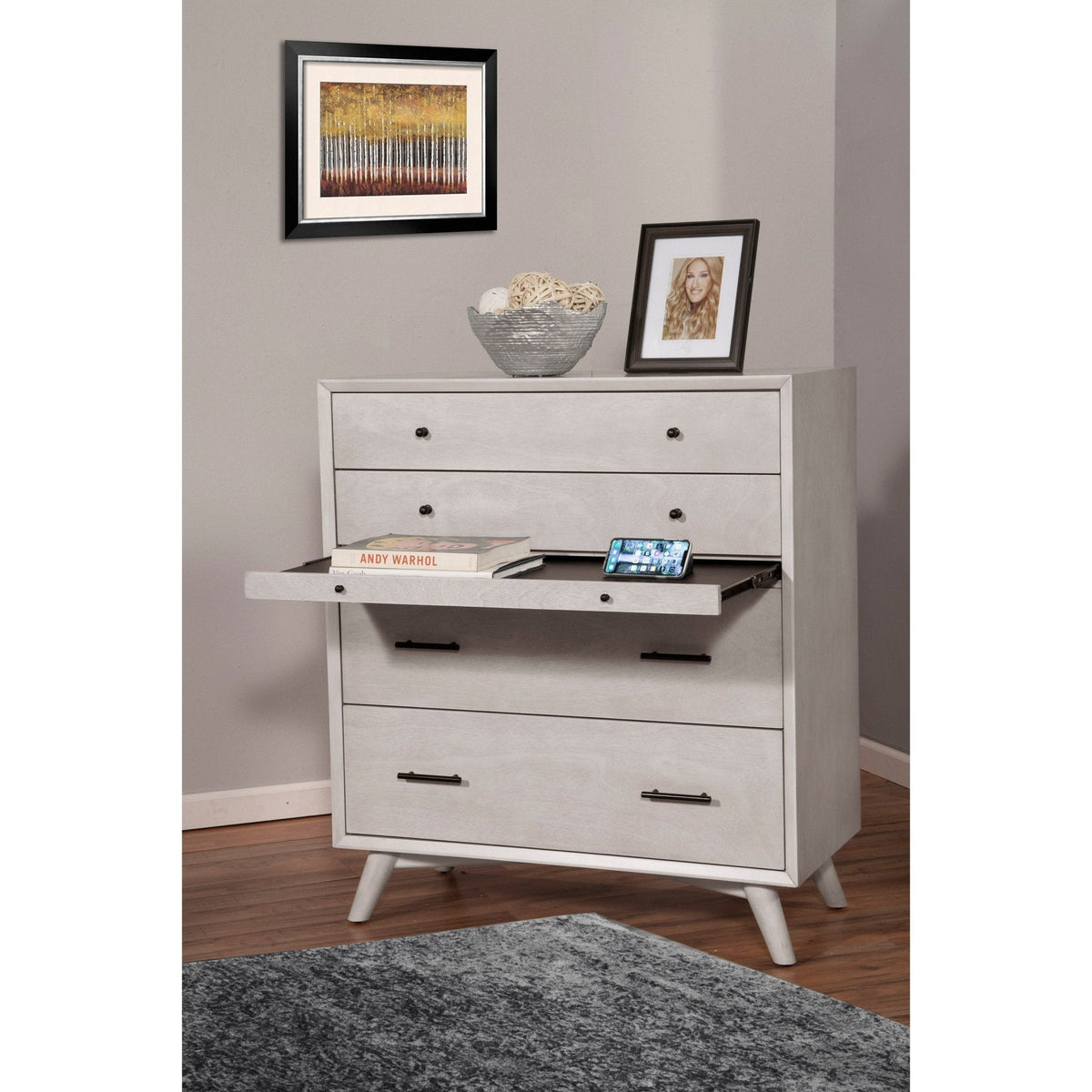 Flynn 4-Drawer Chest with Pull-Out Tray, Gray – view 3