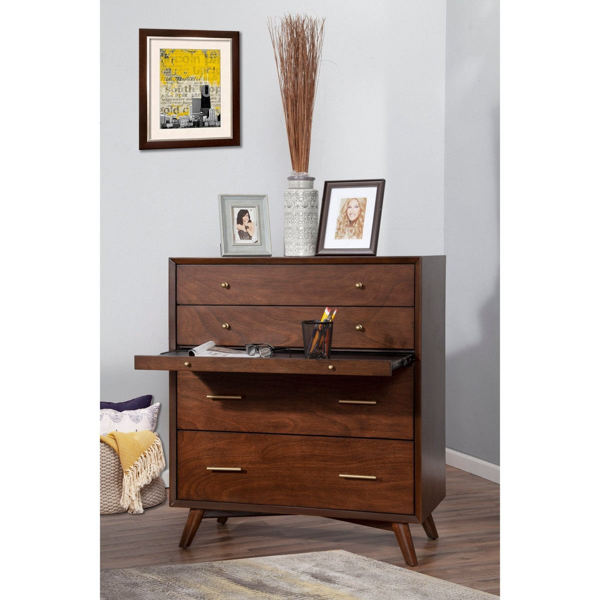 Flynn 4-Drawer Chest with Pull-Out Tray, Walnut – view 2