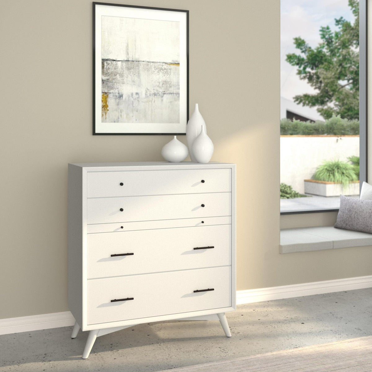 Flynn 4-Drawer Chest with Pull-Out Tray, White – view 2