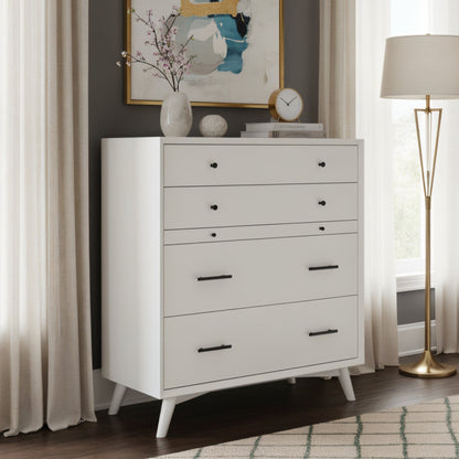 White Flynn Chest with Four Drawers and Pull-Out Tray