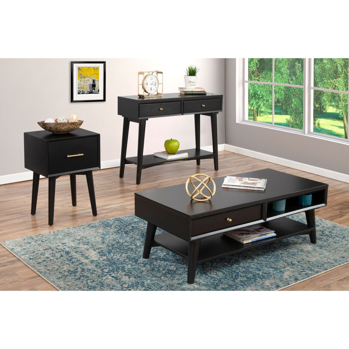 Flynn Solid Mahogany Coffee Table with Drawer, Matte Black – view 7