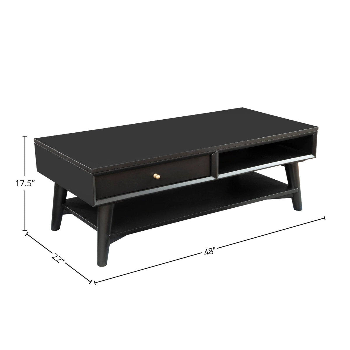Flynn Solid Mahogany Coffee Table with Drawer, Matte Black – view 8