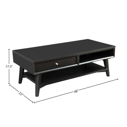 Flynn Solid Mahogany Coffee Table with Drawer, Matte Black – view 8