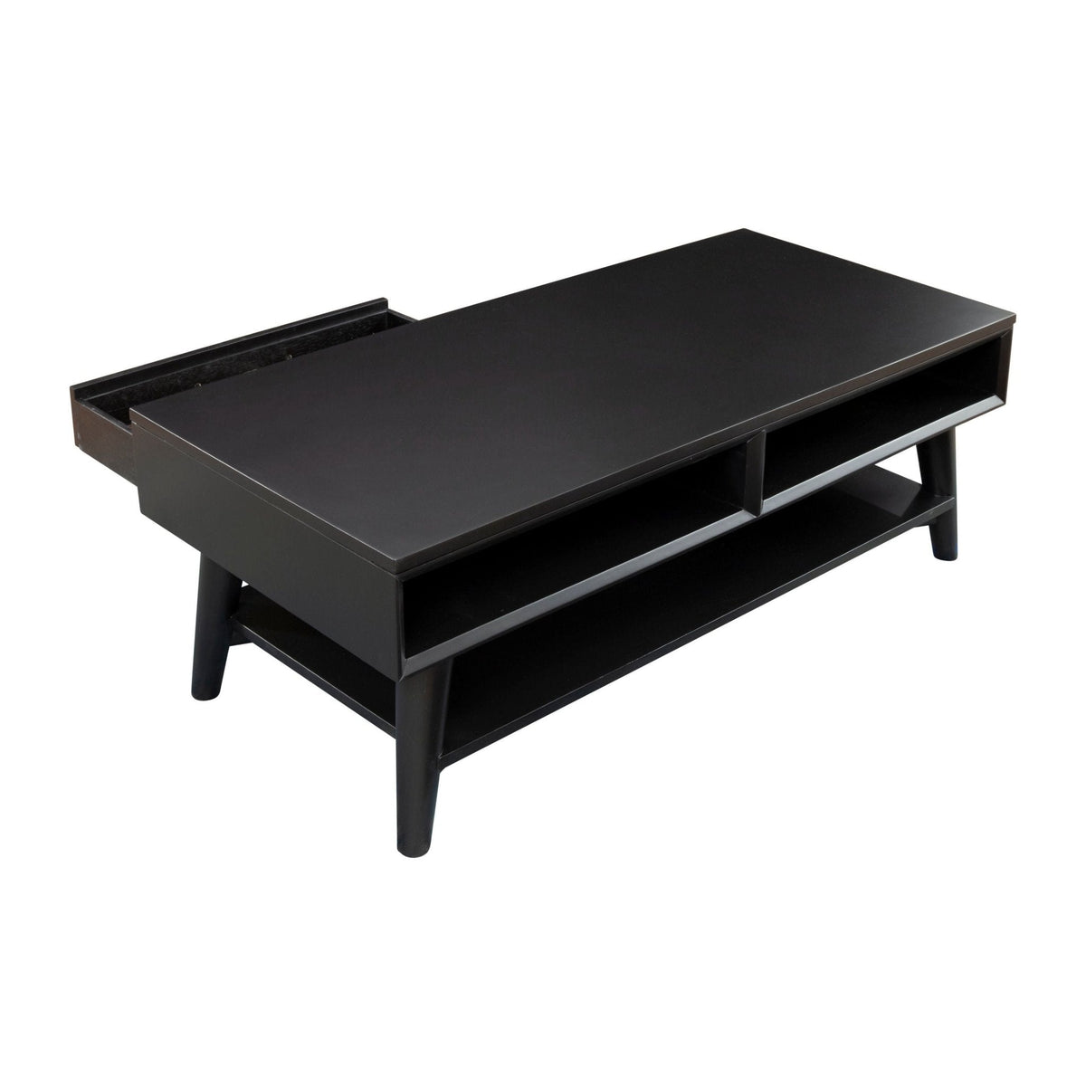 Flynn Solid Mahogany Coffee Table with Drawer, Matte Black – view 6