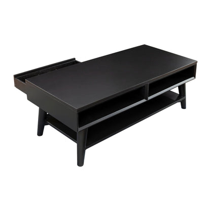 Flynn Solid Mahogany Coffee Table with Drawer, Matte Black – view 6