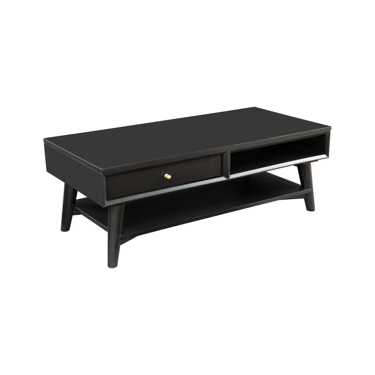Flynn Solid Mahogany Coffee Table with Drawer, Matte Black – view 4