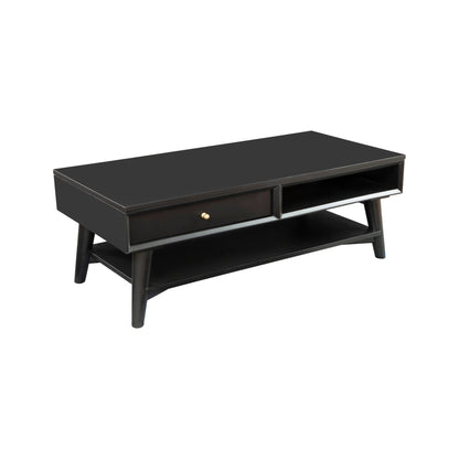 Flynn Solid Mahogany Coffee Table with Drawer, Matte Black – view 4
