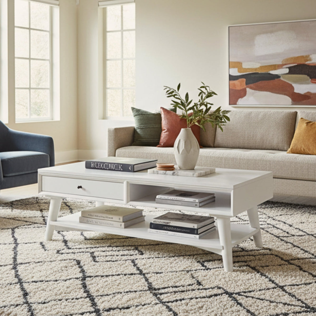 Painted White Coffee Table with Discreet Storage