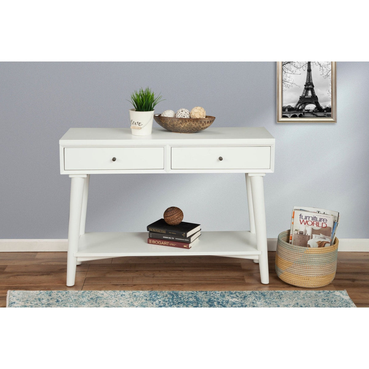 Flynn White Console Table with Two Felt-Lined Drawers – view 3