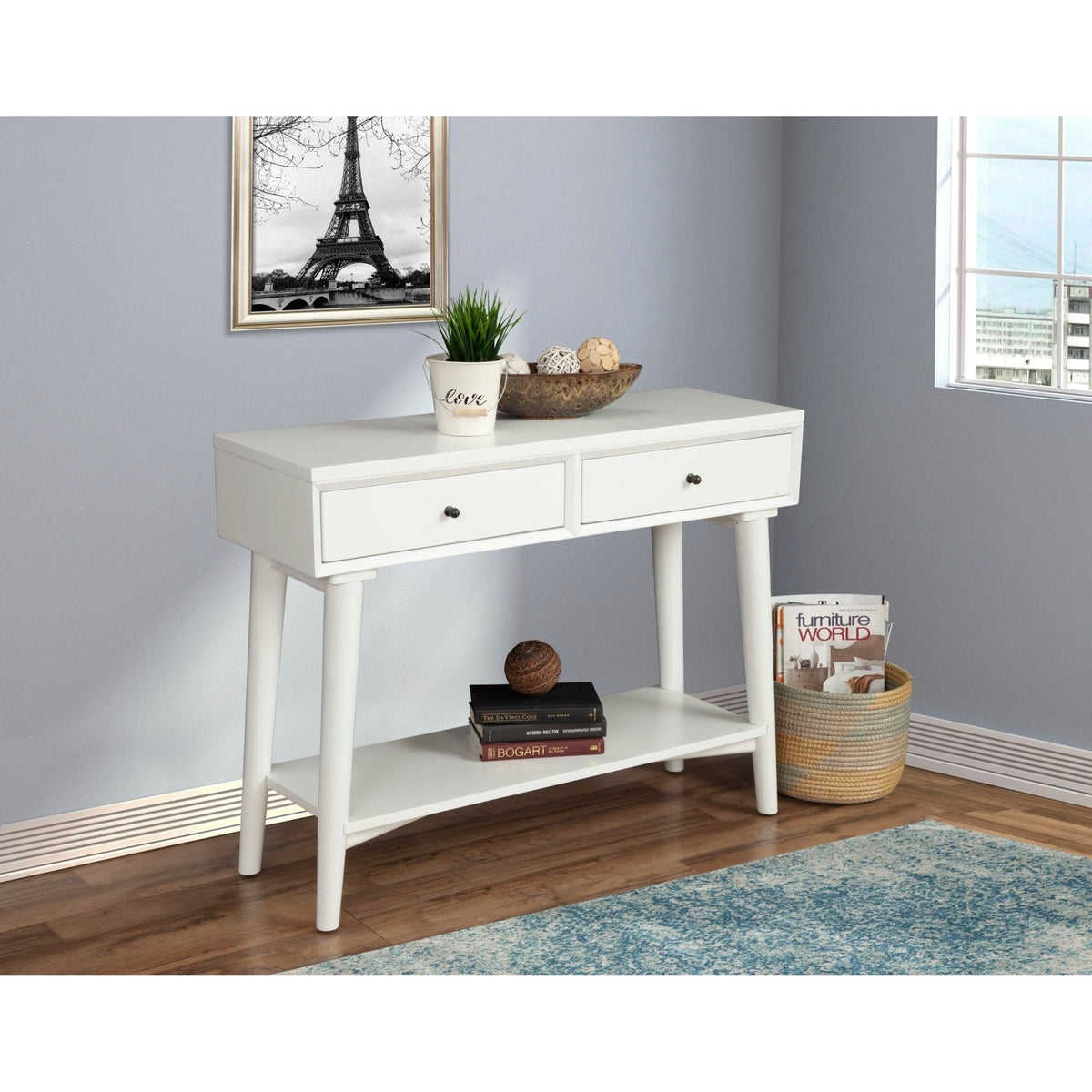 Flynn White Console Table with Two Felt-Lined Drawers – view 2
