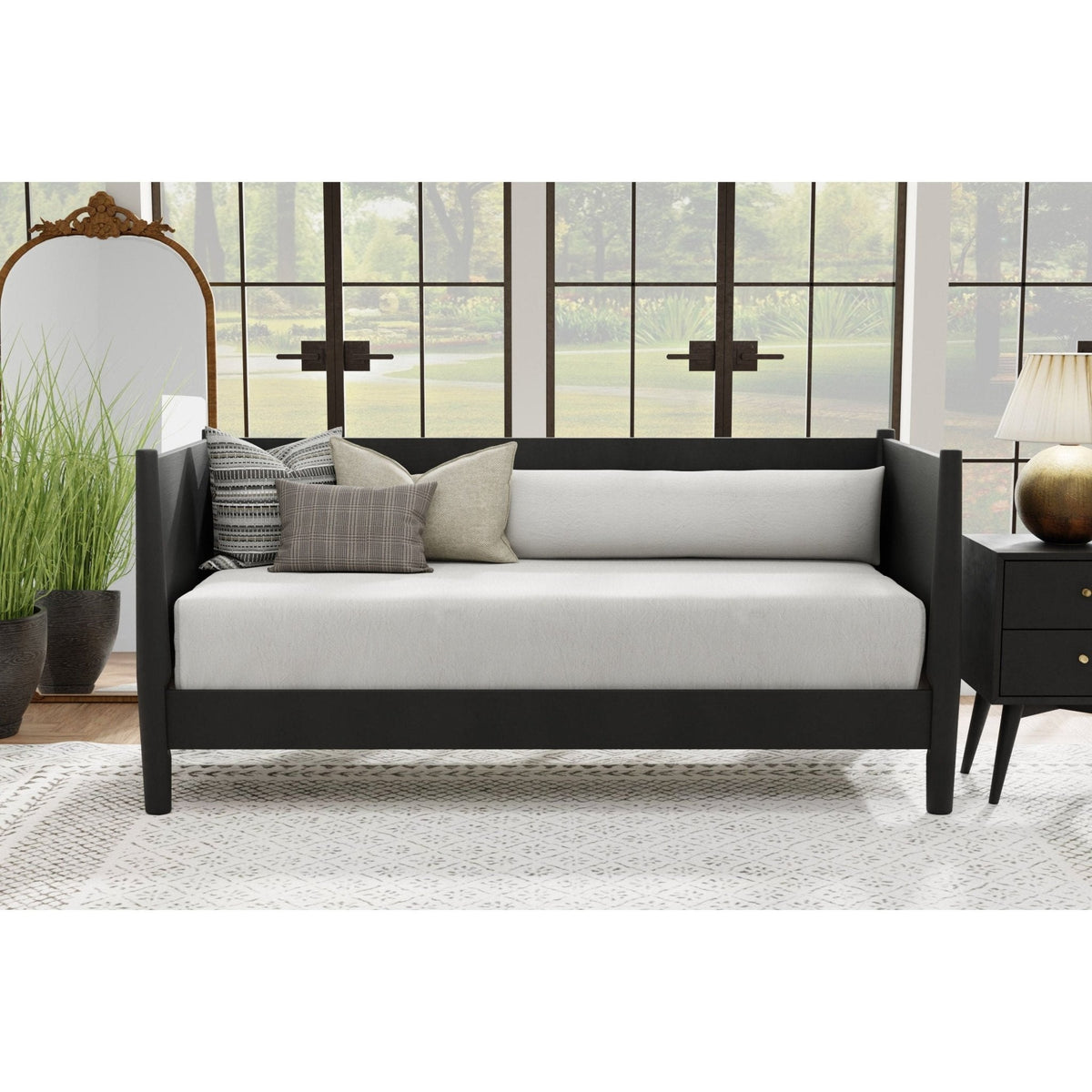 Matte Black Twin Daybed with Sculpted Slat Design