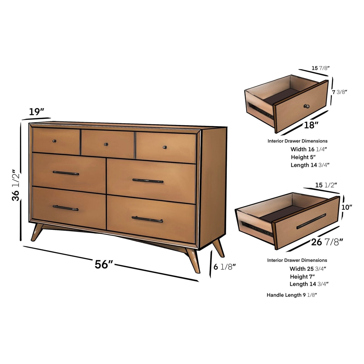Flynn 7-Drawer Dresser with Felt-Lined Top Drawers, Chestnut – view 7