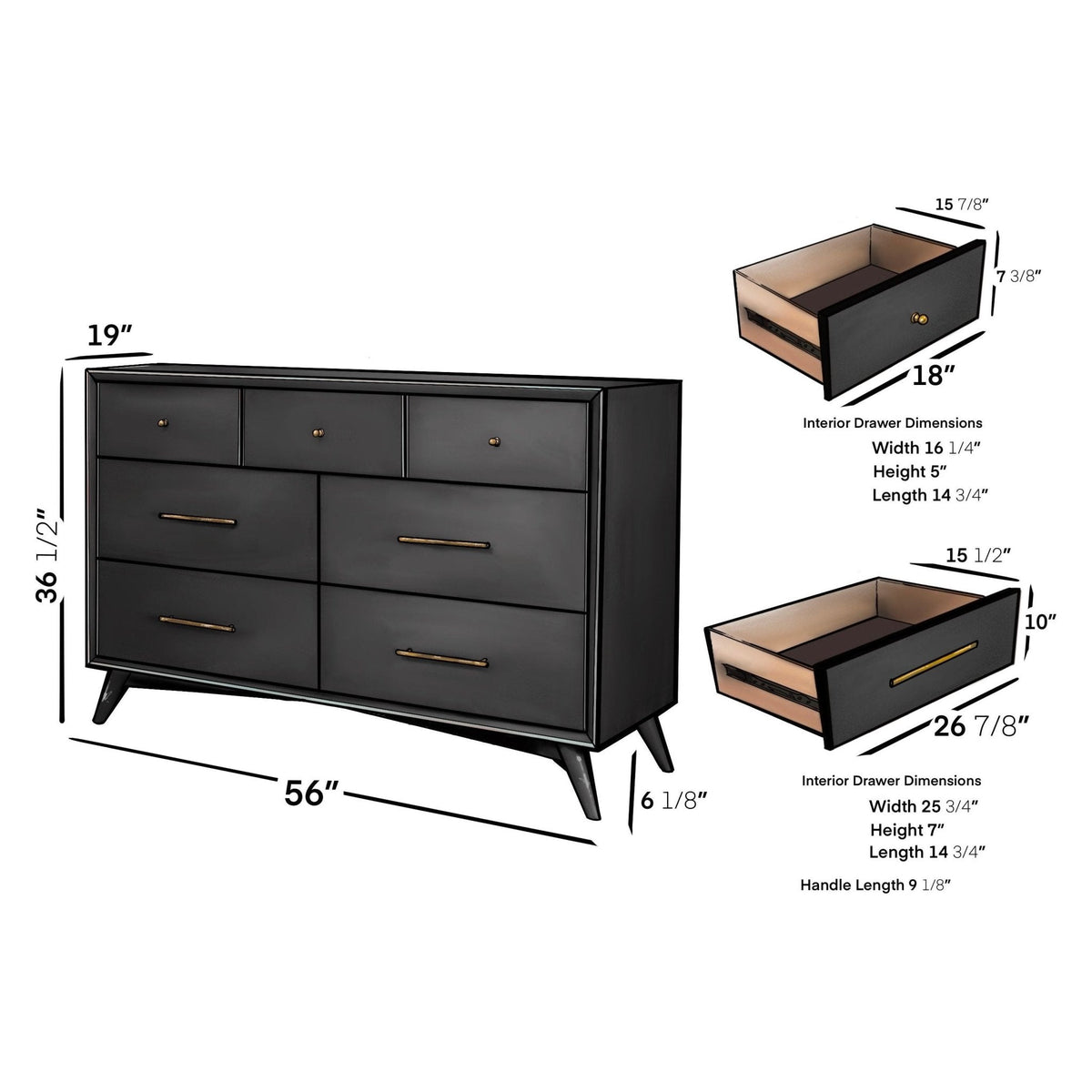 Flynn 7-Drawer Dresser with Felt-Lined Top Drawers, Black – view 13