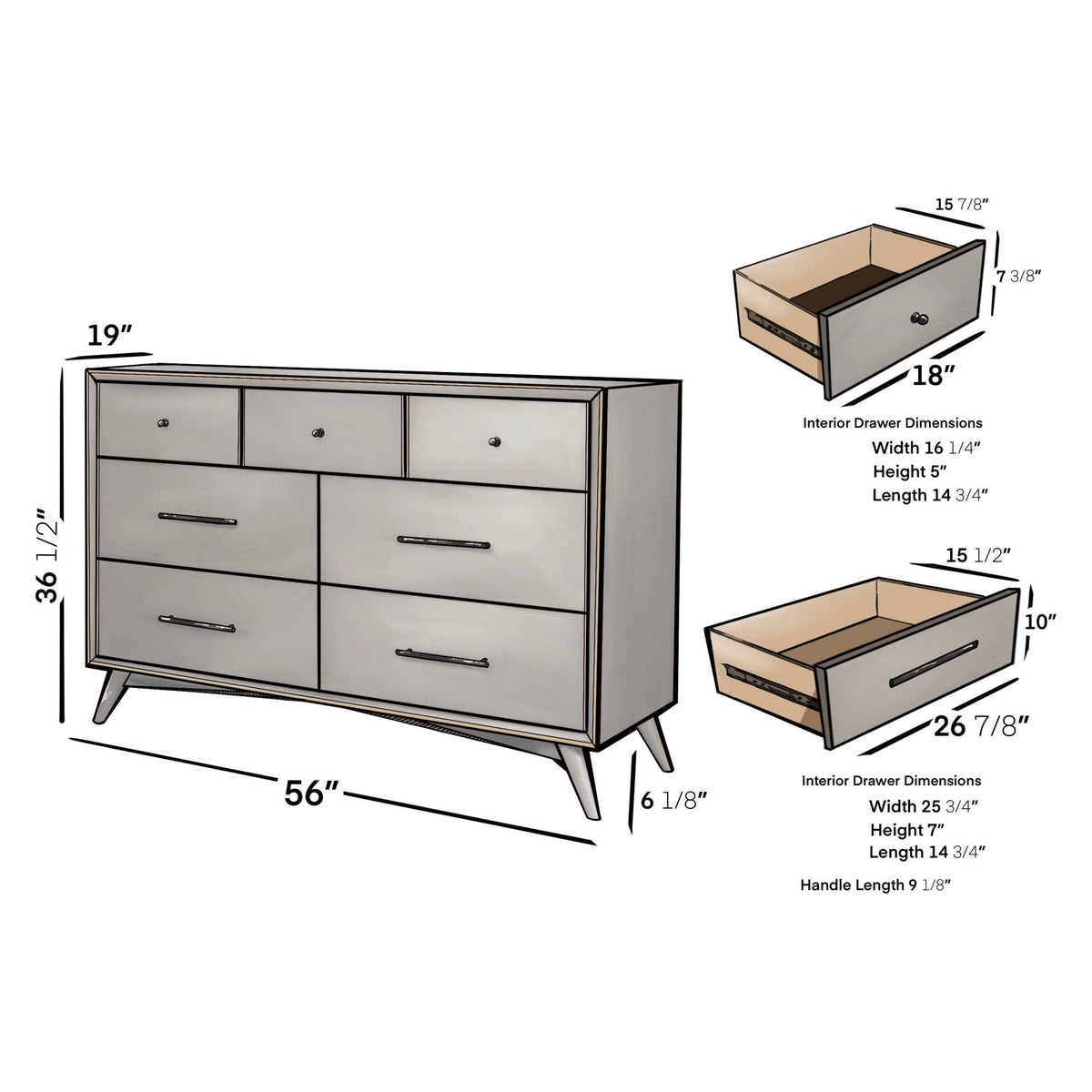 Flynn 7-Drawer Dresser with Felt-Lined Top Drawers, Gray – view 9