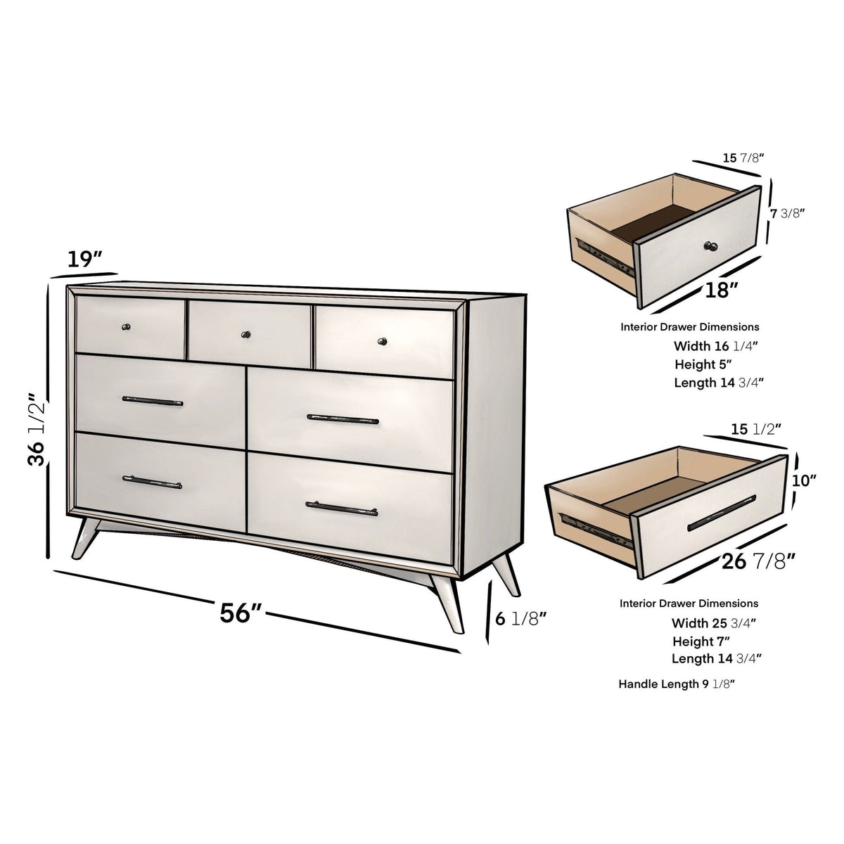 Flynn 7-Drawer Dresser with Felt-Lined Top Drawers, White – view 9