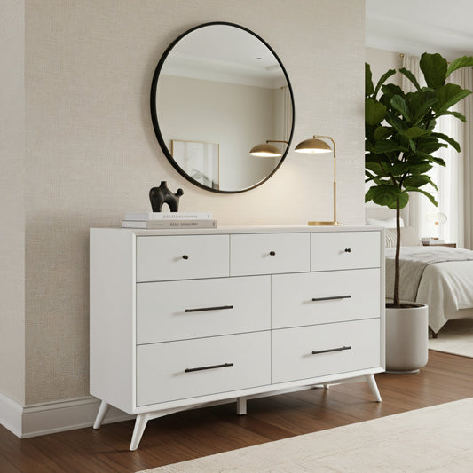 Flynn Matte White Dresser with Six Drawers