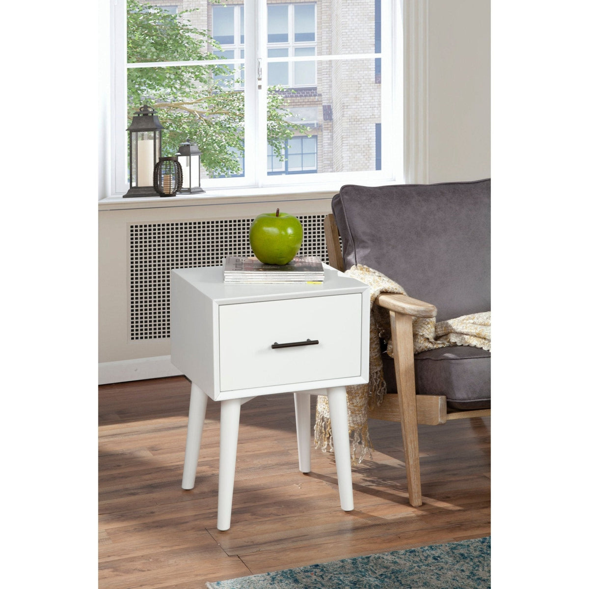Flynn End Table with Felt-Lined Drawer in Matte White – view 3