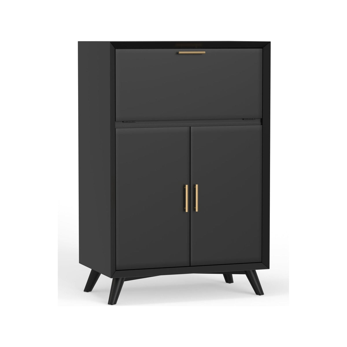 Flynn Mid-Century Large Bar Cabinet with Wine Rack, Black – view 3