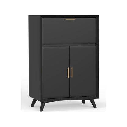 Flynn Mid-Century Large Bar Cabinet with Wine Rack, Black – view 3