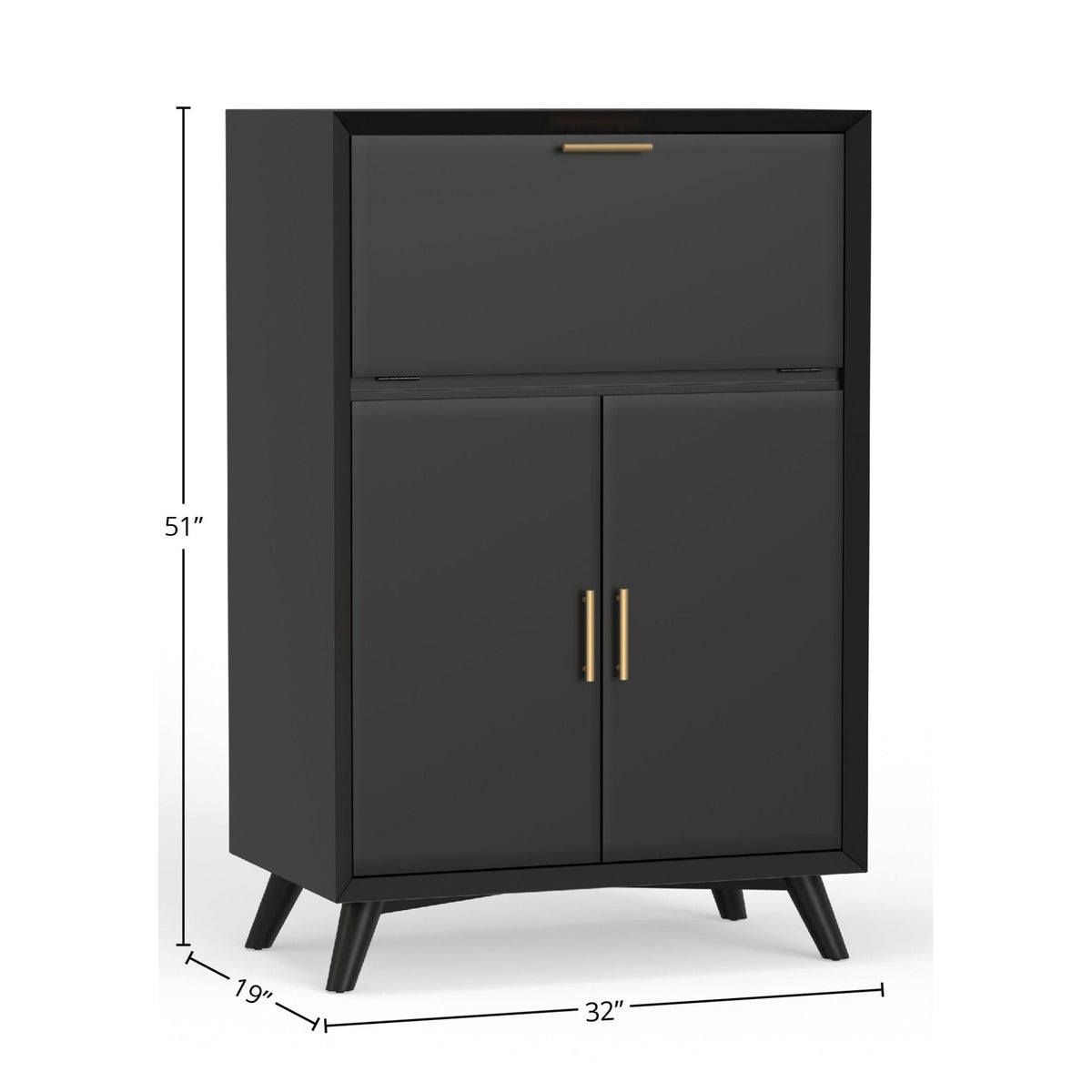 Flynn Mid-Century Large Bar Cabinet with Wine Rack, Black – view 7