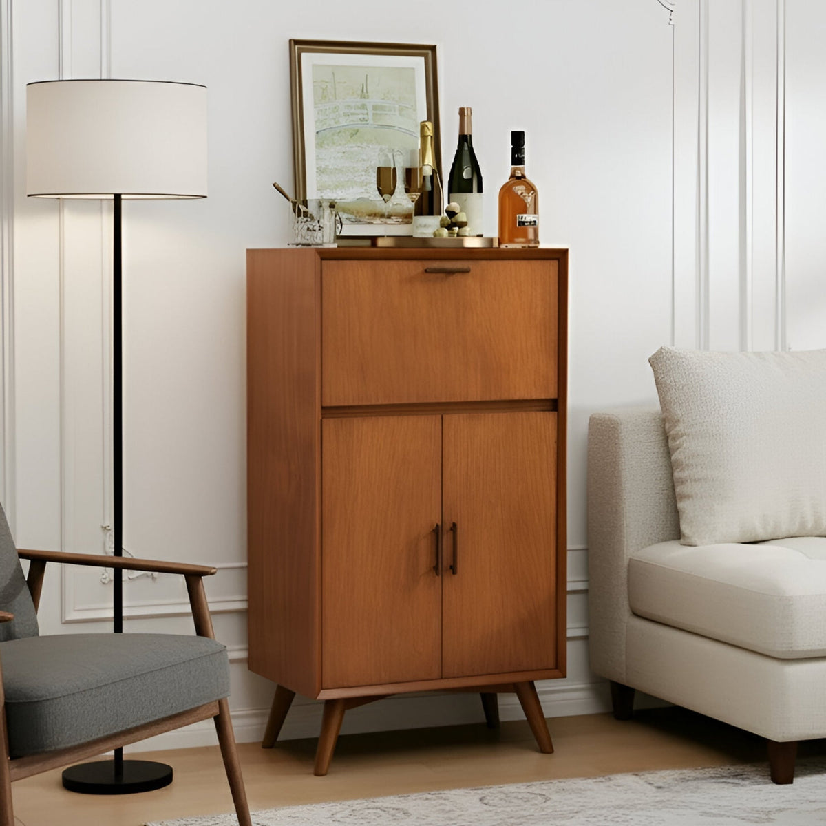 Solid Mahogany Flynn Large Bar Cabinet in Chestnut