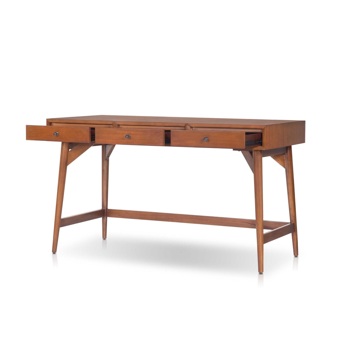 Flynn Large Solid Mahogany Desk with 3 Drawers, Chestnut – view 4