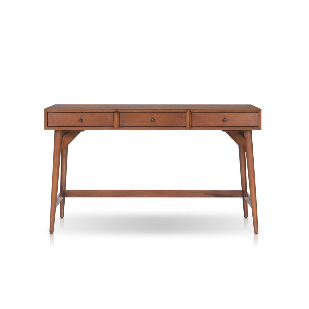 Flynn Large Solid Mahogany Desk with 3 Drawers, Chestnut – view 2