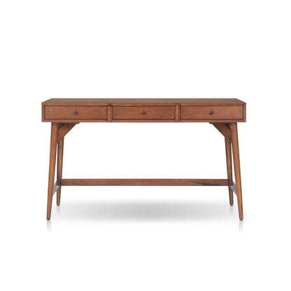 Flynn Large Solid Mahogany Desk with 3 Drawers, Chestnut – view 2