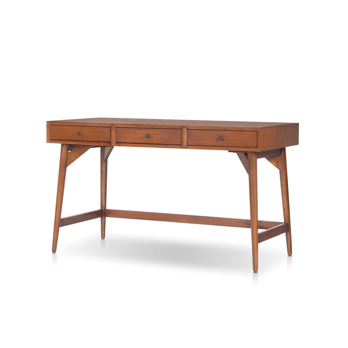 Flynn Large Solid Mahogany Desk with 3 Drawers, Chestnut – view 3