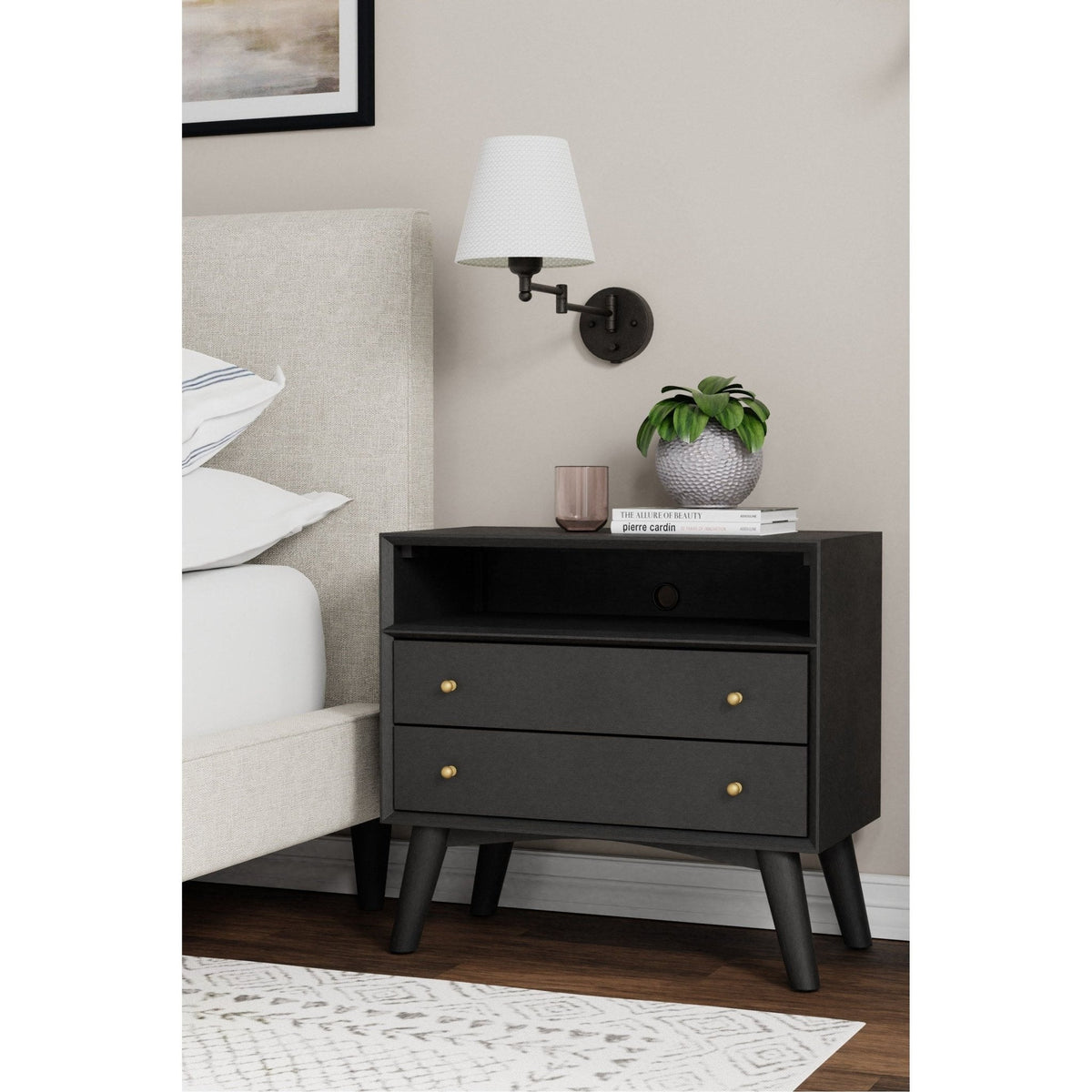 Flynn Large 3-Drawer Nightstand in Matte Black – view 2