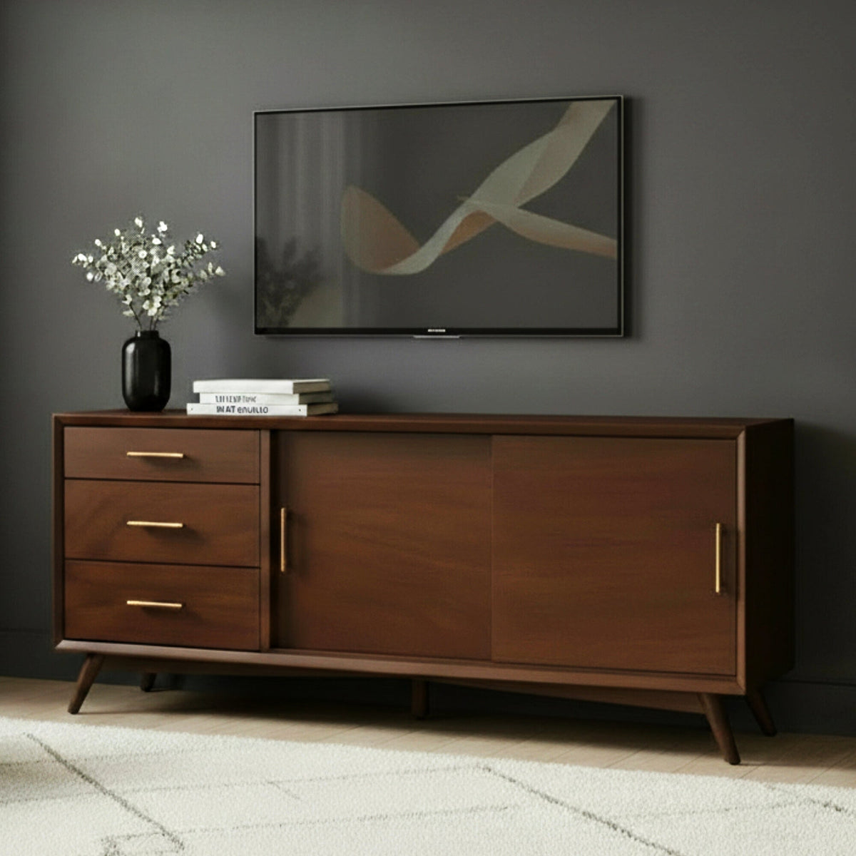 Walnut Large TV Console for Televisions Up To 75 Inches