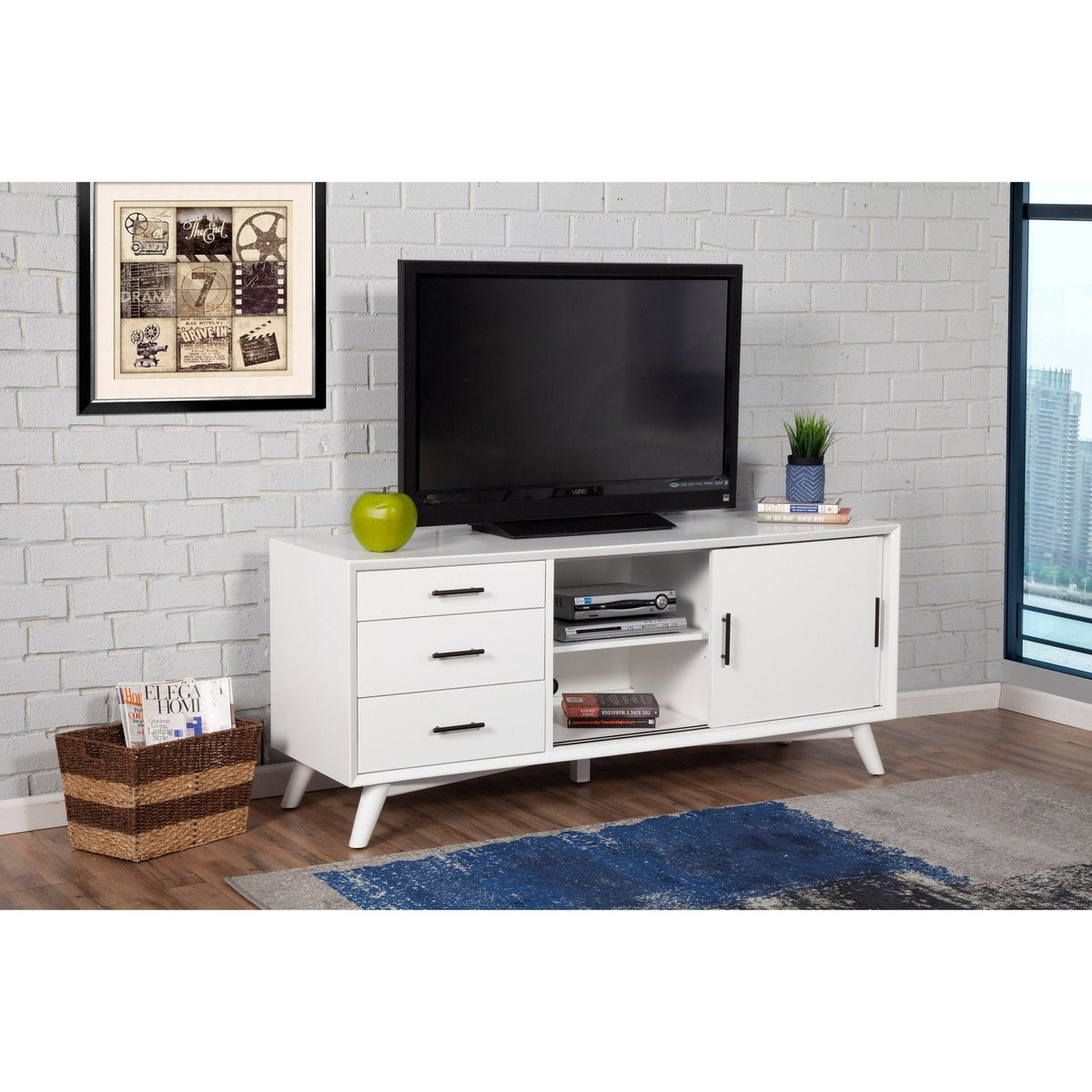 Flynn Large TV Console for TVs up to 75 Inches, White – view 2