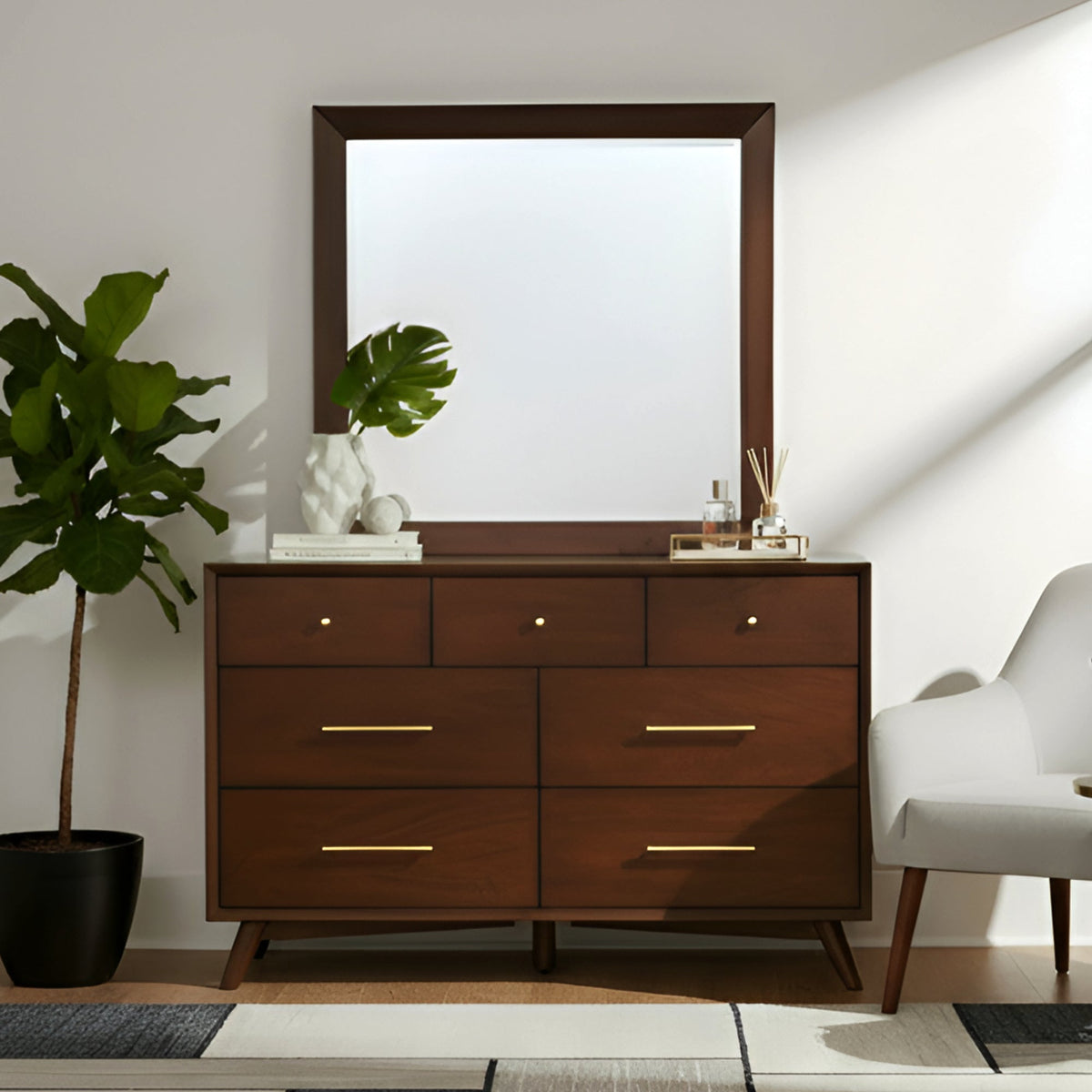 Flynn Rectangular Solid Mahogany Mirror in Walnut – view 8