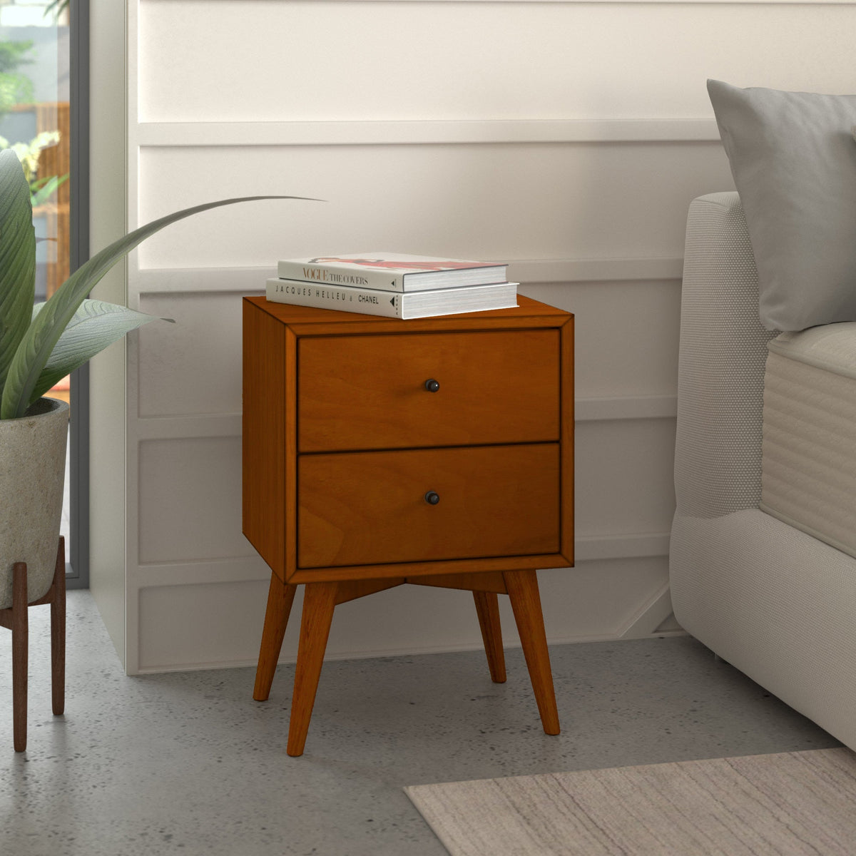 Flynn Mid-Century Nightstand in Chestnut Mahogany with Open Shelf – view 3